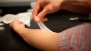 The XPL material is invisible once applied and has very similar elastic properties to healthy, young human skin(Credit: Melanie Gonick/MIT)