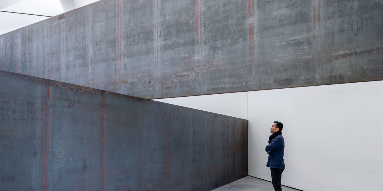 Richard Serra sculpture finds permanent home inside charred timber LX Pavilion